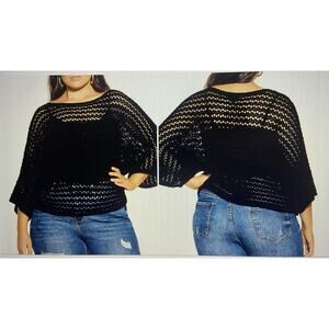 Women's Plus City Chic Black Sweater Crocheted Dolman Sleeves NEW Size 18/M